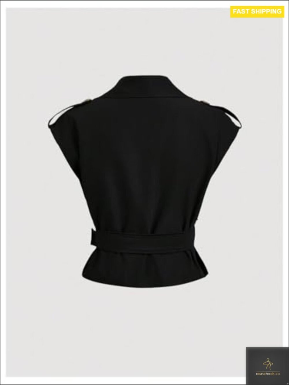 Cropped Short Trench Coat Belted Cap Sleeve Sleeveless Vest Crop Jackets Going - Picture 3 of 5